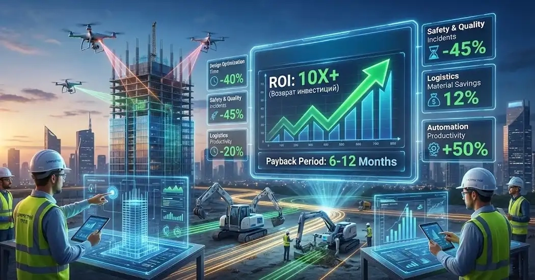 ROI от ИИ в строительстве: как окупить вложения за 6-12 месяцев